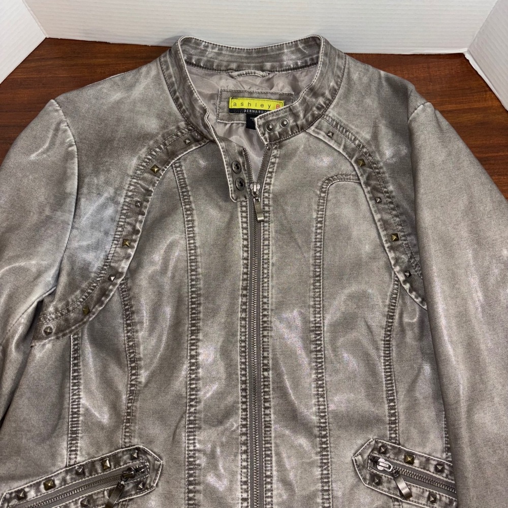 Ashley B Bernardo | Studded Faux Leather‎ Moto Jacket | XL | Gray Rocker Biker